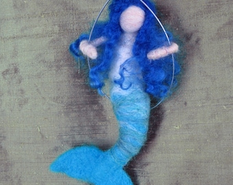 Needle felted mermaid, sitting in a swing, choose a hair color, Waldorf doll, felted toy, Original design by Borbala Arvai, Made to order