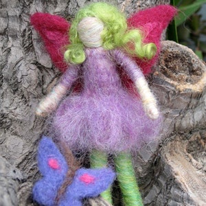 Lila the Fairy Friend with Butterfly Needle felted Waldorf inspired Original design by Borbala Arvai image 3