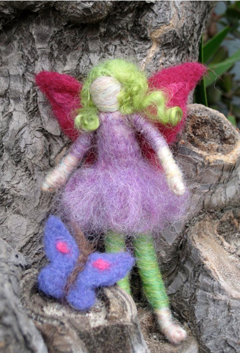 Lila the Fairy Friend with Butterfly Needle felted Waldorf inspired Original design by Borbala Arvai image 3