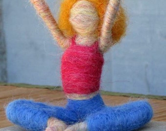 Hanna the Needle Felted Yoga Doll (blond), Original design by Borbala Arvai