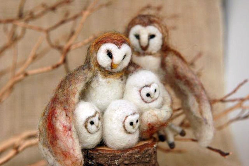 Needle Felted Animal, Barn Owl, needle felted Owl, wise owl, Waldorf toy, design by Borbala Arvai,made to order image 2
