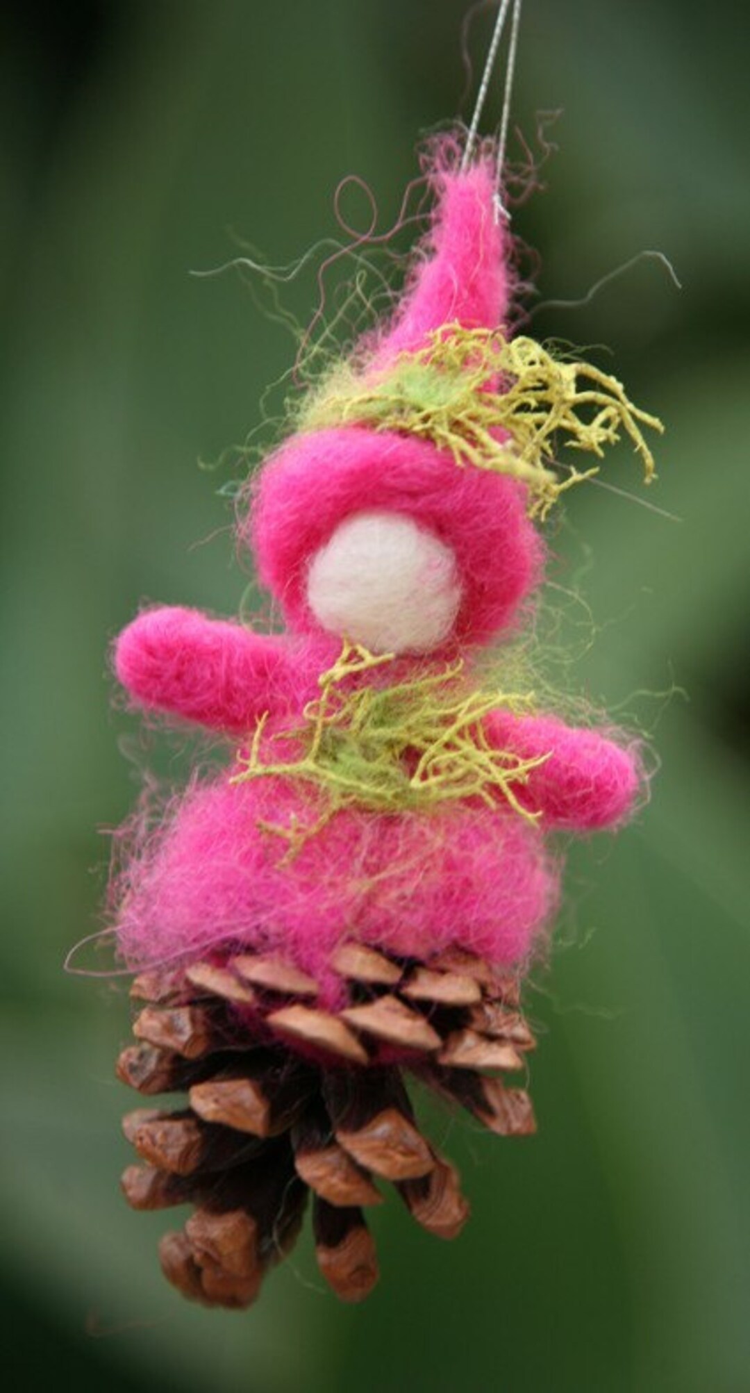 Needle Felted Ornament, Pine Cone Elf, Waldorf Nature Table, Christmas