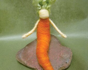 Needle Felted Carrot Girlwith curly hair, Original design by Borbala Arvai, READY to ship vegetable doll waldorf toy fall decoration