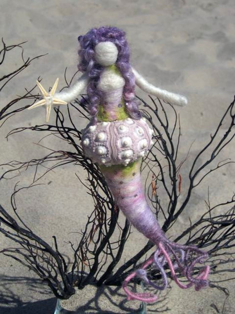 Needle Felted Mermaid, Sea Urchin Mermaid, Goddess, Original design by Borbala Arvai, MADE TO ORDER image 2
