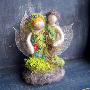 Needle Felted Family, Family Tree, Felted Couple, Forest fairy, Woodland Decor, 4 inches, Original Design by Borbala Arvai, MADE to order