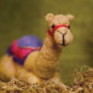 Needle Felted Sitting Camel for Nativity Set, Original design by Borbala Arvai