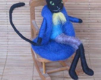 Needle Felted Cat Boy, Elegant cat, Cat in tuxedo, Waldorf toy, black cat, tomcat, felted doll, decoration, MADE to order
