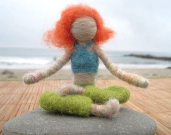 Carla the Needle Felted Yoga Doll (red haired) - Original design by Borbala Arvai