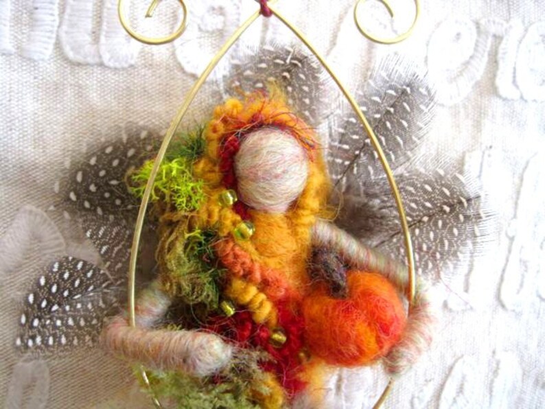 Fall Wood Fairy with little pumpkin LIMITED edition, Original design by Borbala Arvai, made to order image 1