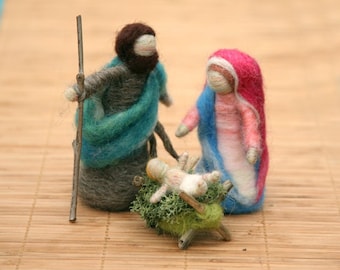 Needle Felted Nativity Set , Waldorf Nativity, Mary and Joseph, Baby Jesus, Original design by Borbala Arvai, Made to order