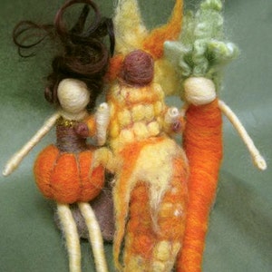 Needle Felted Carrot Girlwith curly hair, Original design by Borbala Arvai, READY to ship vegetable doll waldorf toy fall decoration image 2