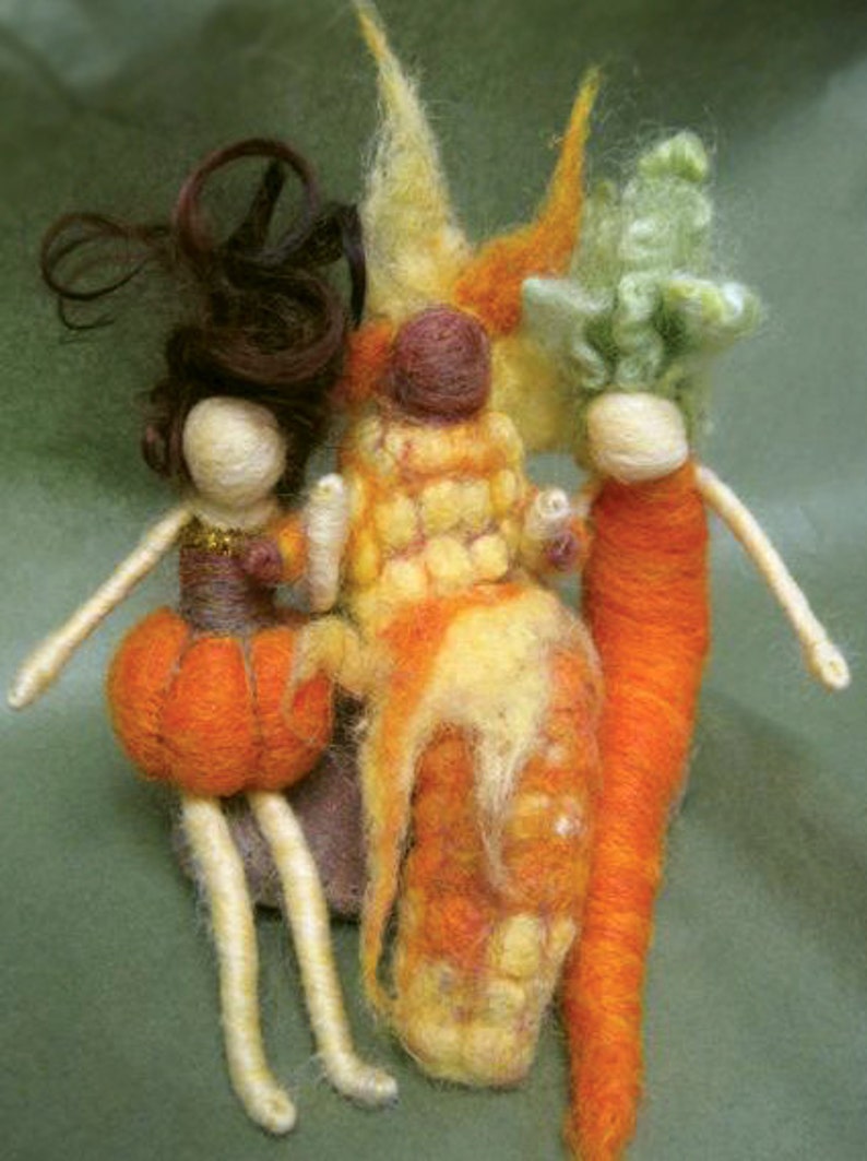 Needle Felted Carrot Girlwith curly hair, Original design by Borbala Arvai, READY to ship vegetable doll waldorf toy fall decoration image 2