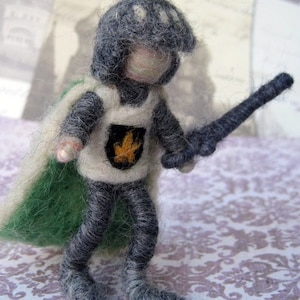 Needle Felted Posable Knight with flipping helmet, sword and cape, Original design by Borbala Arvai, made to order image 1