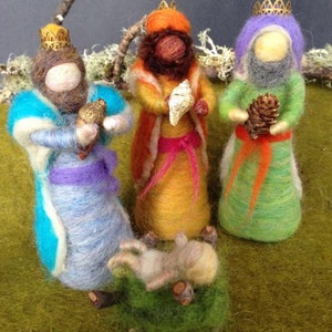 Needle Felted Standing Wise Men, Three Kings, Nativity Set, Waldorf Inspired, Christmas, Nature Table, Design by Borbala Arvai MADE TO ORDER