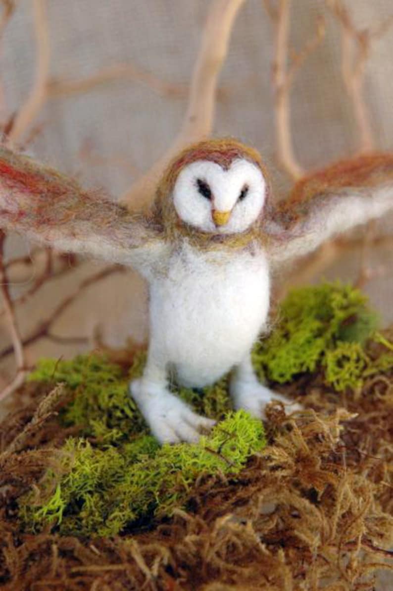 Needle Felted Animal, Barn Owl, needle felted Owl, wise owl, Waldorf toy, design by Borbala Arvai,made to order image 1