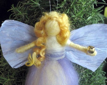 Waldorf inspired, Winter Fairy, Needle Felted Angel Ornament, Blonde, Christmas, Winter Nature table, with Paper Wings and Bell
