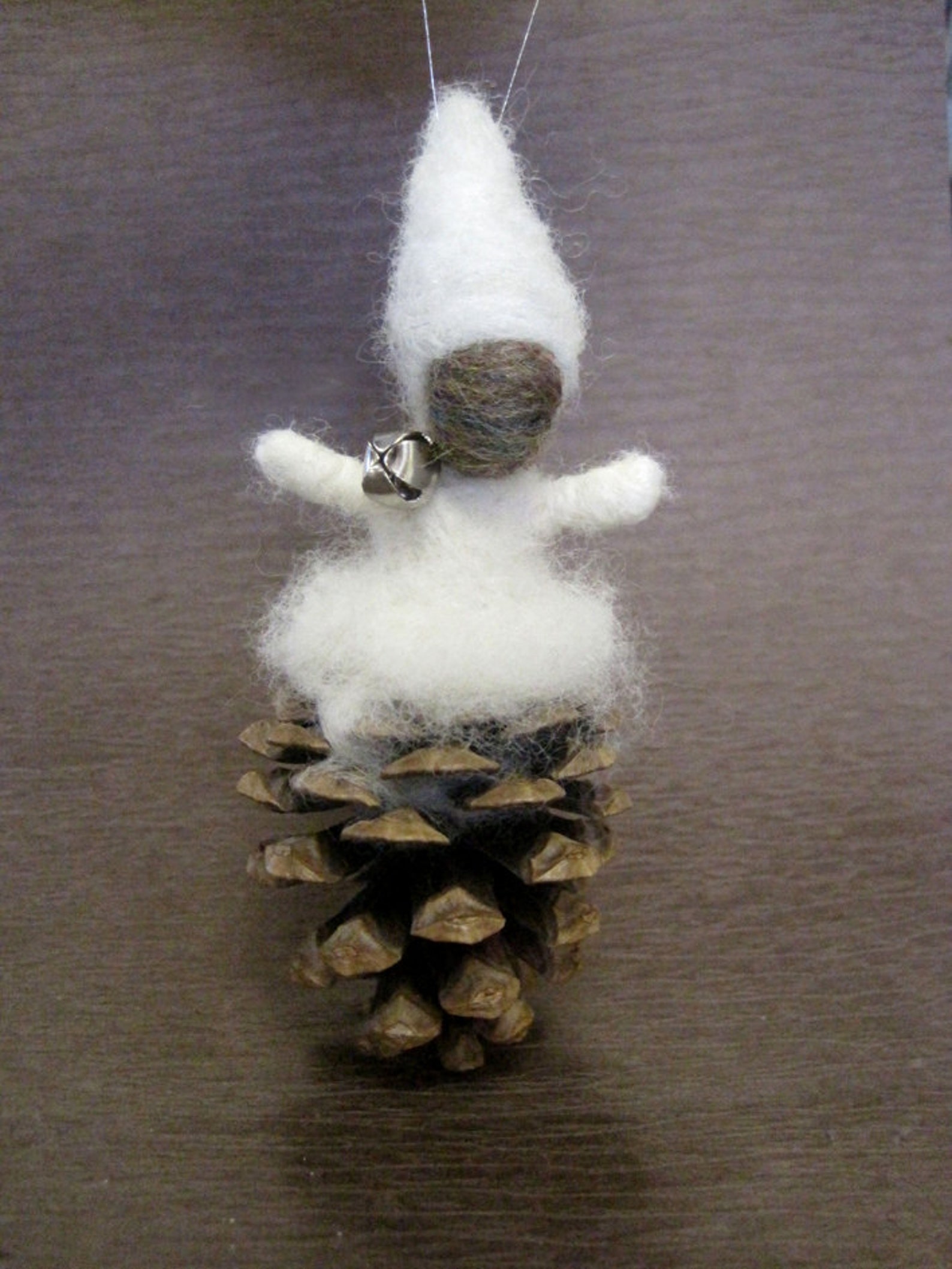 Needle Felted Ornament, Pine Cone Elf, Waldorf Nature Table, Winter
