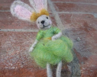 Needle felted Animal, Bunny Girl, Waldorf inspired, Spring Nature Table, Easter, felted toy, Original Design by Borbala Arvai, MADE to order