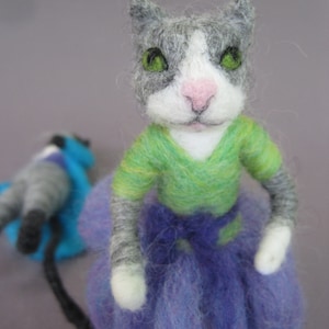 Needle Felted animal, Cat Girl, Waldorf toy, white gray cat, felted doll, needle felted kitten, decoration, posable toy, MADE to order image 1