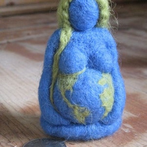 Mother Earth, Needle felted Gaia, Pregnant Mama, Maternity gift,  blue green 3 inch, Original design by Borbala Arvai, Made to order
