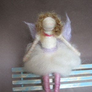 Needle felted doll, felted ballerina, with wings, white, Original design by Borbala Arvai