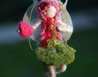 Valentine Wood Fairy with Heart - Needle Felted -  Made to order