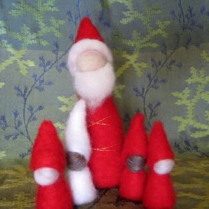 Santas Elfs - four needle felted standing gnomes, your choice of color