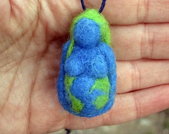 Needle Felted Earth Mama pendant -  Original design by Borbala Arvai,  Made to order