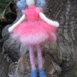 Needle Felted Doll, Felted Ballerina, Waldorf toy, wire swing, posable doll , pink ballerina, blue hair, Original design by Borbala Arvai