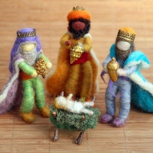 Needle Felted Wise Men, Three Kings, Nativity Set , Waldorf Inspired, Christmas, Nature Table, Design by Borbala Arvai, MADE TO ORDER