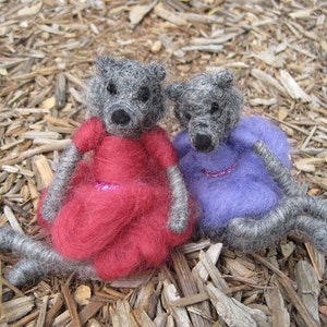Needle felted animal, Fancy Wolf Girl, coyote, felted toy, purple dress, Waldorf inspired, Original design by Borbala Arvai, Made to order