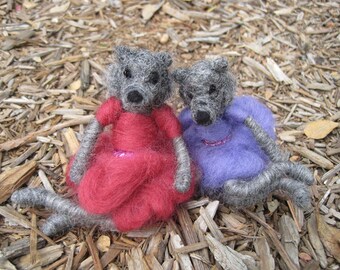 Needle felted animal, Fancy Wolf Girl, coyote, felted toy, purple dress, Waldorf inspired, Original design by Borbala Arvai, Made to order