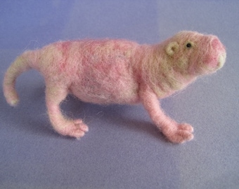 Needle felted animal, needle felted rat, naked mole rat, posable toy, Waldorf inspired, original design by Borbala Arvai, Made to order