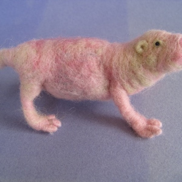 Needle felted animal, needle felted rat, naked mole rat, posable toy, Waldorf inspired, original design by Borbala Arvai, Made to order