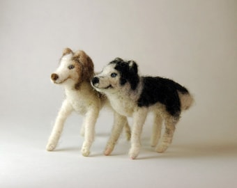 Needle felted animal dog husky Waldorf toy posable custom made design by Borbala Arvai, made to order