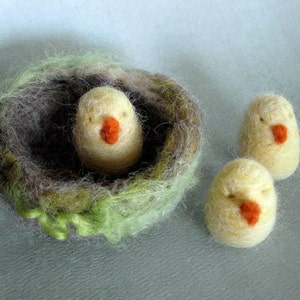 Needle felted animal, Three Bird Nest, little chicks, Spring decor, Waldorf Nature table, Felted toy, Original design by Borbala Arvai image 1