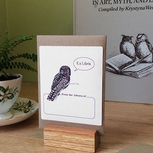 Ex Libris owl book plate stickers, set of 17 plus one on envelope. Personalized custom printing option. Gift bookplates. image 1