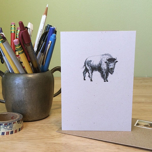 Buffalo note card. Recycled note card with text about buffalo bison on the back. Natural history card.