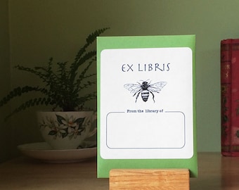 Honeybee book plate stickers, set of 17 plus one on envelope. Personalize them with name and other changes, or remove text.