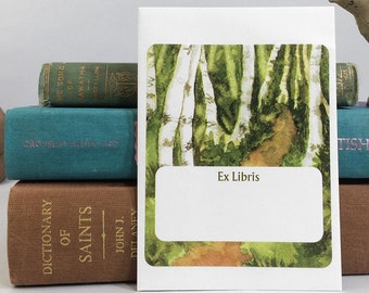 Ex libris book plates featuring a woodland path. 17 bookplate stickers plus envelope. Can be personalized with name and other text.