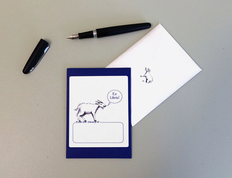 Goat book plate stickers, set of 17 plus one on envelope. Option to personalize. image 2