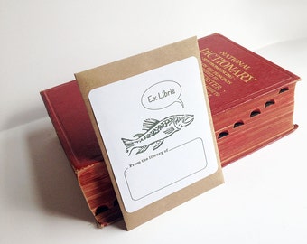 Fish book plate stickers, set of 17 plus envelope. Trout fishing bookplates. Option to personalize them.