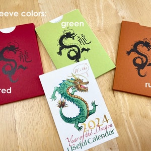 2024 mini card calendar at half price. Year of the Dragon calendar with illustrations, holidays, trivia. Sunday or Monday week start. image 7