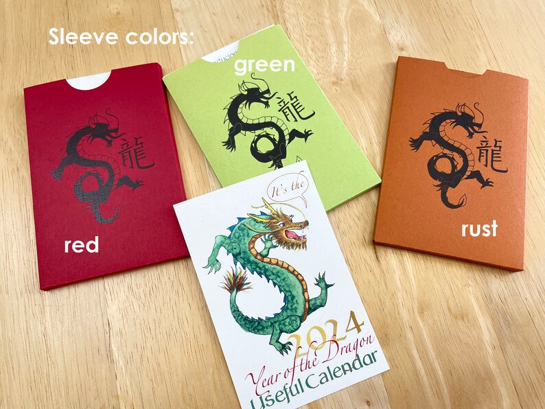 2024 mini card calendar at half price. Year of the Dragon calendar with illustrations, holidays, trivia. Sunday or Monday week start. image 7