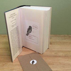 Ex Libris owl book plate stickers, set of 17 plus one on envelope. Personalized custom printing option. Gift bookplates. image 2