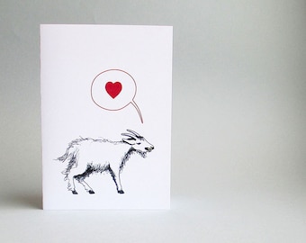 Goat love card. Small goat card for anniversary, wedding, new baby, thinking of you. Small card, blank inside.