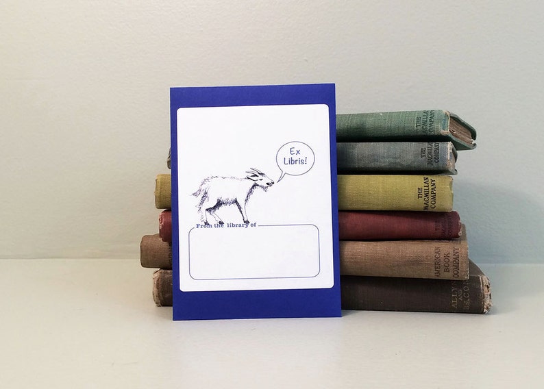 Goat book plate stickers, set of 17 plus one on envelope. Option to personalize. image 1