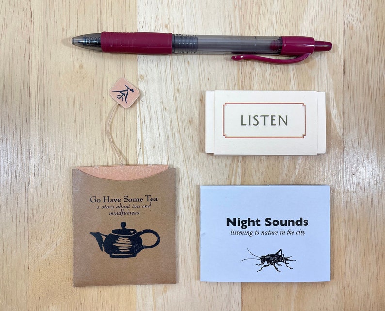 Tiny zine collection. Set of three mini zines about tea, listening, and mindfulness. Zine pack. Mothers Day gift. image 1