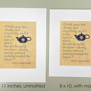 Mindfulness wall art print with quote about drinking tea from Thich Nhat Hanh. Zen decor for home or office. zdjęcie 3