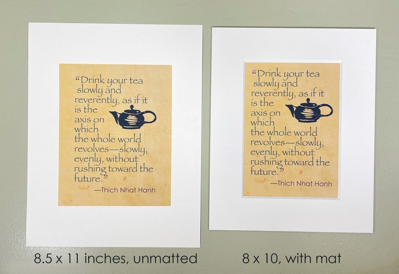 Mindfulness wall art print with quote about drinking tea from Thich Nhat Hanh. Zen decor for home or office. zdjęcie 3